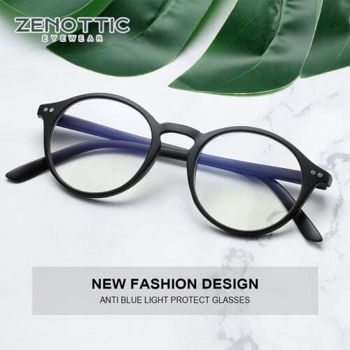 ZENOTTIC Anti Blue Light Computer Glasses Women Men Retro Round Antiblue Rays Goggles Eyewear Myopia Optical Spectacle Frames