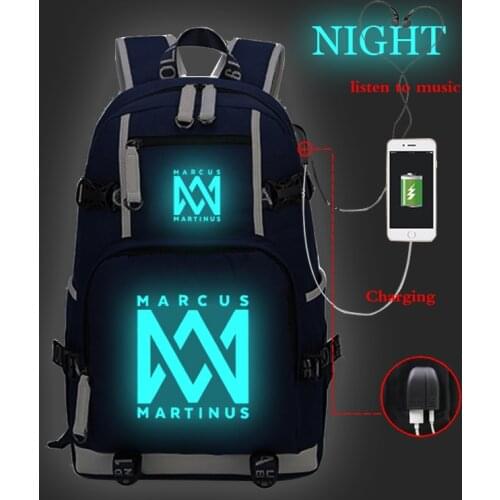 Women/Men Marcus&Martinus Print Casual School Bag Usb Charging Laptop Back Pack Unisex Outdoor Travel Backpack Cartoon Schoolbag