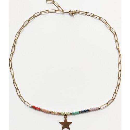 Bohemian Colorful Crystal Bead Necklace Punk Stainless steel Chain Stitching 2021 Summer Charm Neck Accessory Women чокер бижуте