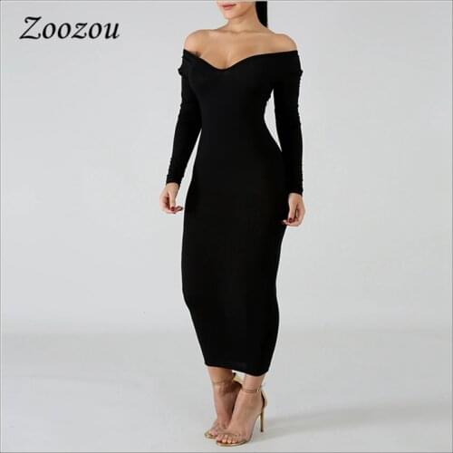 Sexy Deep V Neck Skinny Dress For Women Long Sleeve Elegant Slim Classic Comfy Midi Dress Bodycon Mid Calf Dresses Female Custom