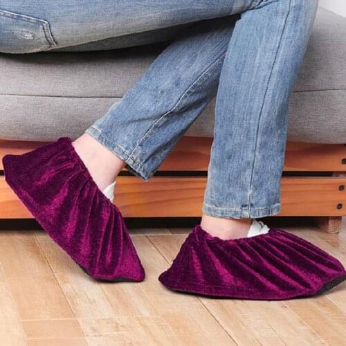 1 Pair Portable Reusable Shoe Covers Washable Elasticity Dustproof Non-Slip Flannel Overshoes Boot Overshoes Shoes Organizers