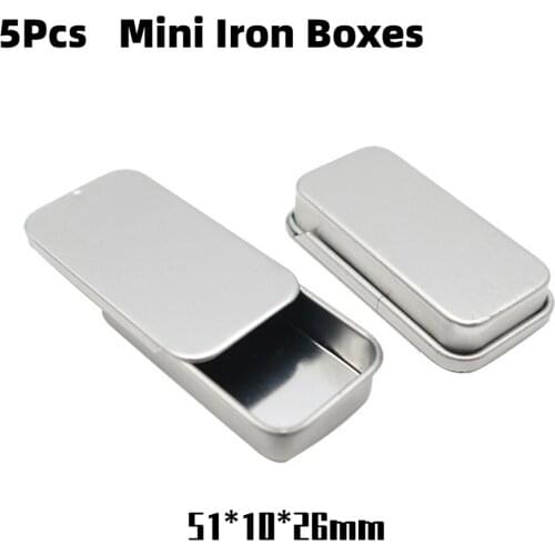 5Pcs 51*10*26mm Mini Iron Box Slide Cover Storage Box Wedding Jewelry Pill Cases Portable Tin Box Container Cosmetic Organizer