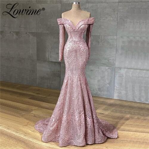 Glitter Mermaid Beaded Evening Dresses 2020 Off Shoulder Red Carpet Party Dress Long Celebrity Dress Vestido De Festa Prom Dress