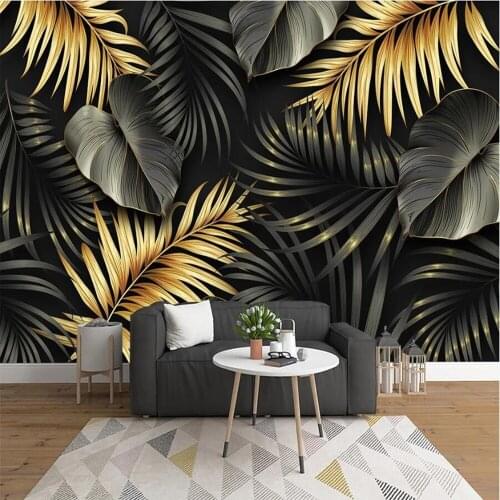 Milofi custom large wallpaper mural 3D hand painted tropical plant leaves lines light luxury background wallpaper mural