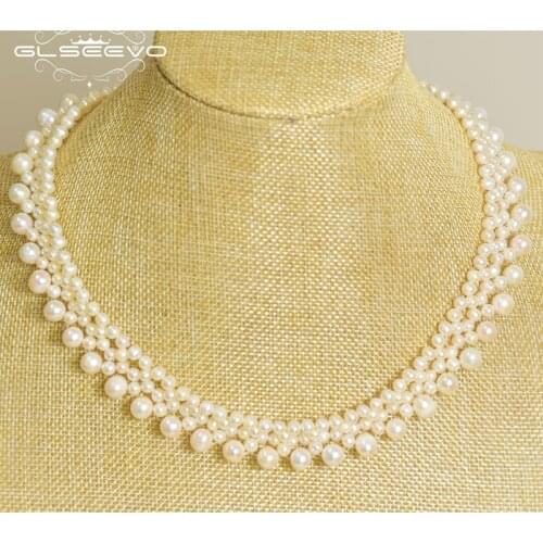 GLSEEVO Handmade Natural Fresh Water Pearl Chain Necklace For Women Engagement Wedding Gifts Luxury Accessorices Jewelry GN0104