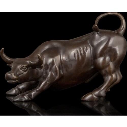 Arts Crafts Copper Chinese Bronze Sculpture High Quality Small Wall Street Bronze Fierce Bull OX Statue Figurines Office Decorat