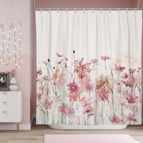 Designer Shower Curtain Flowers Fabric Waterproof Bathroom Curtains Set With Hooks White Colorful Bath Curtains Home Decor
