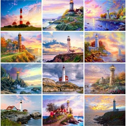 EverShine 5D Diamond Painting Lighthouse Cross Stitch Diamond Embroidery Landscape Rhinestones Art Bead Picture Kits Wall Decor