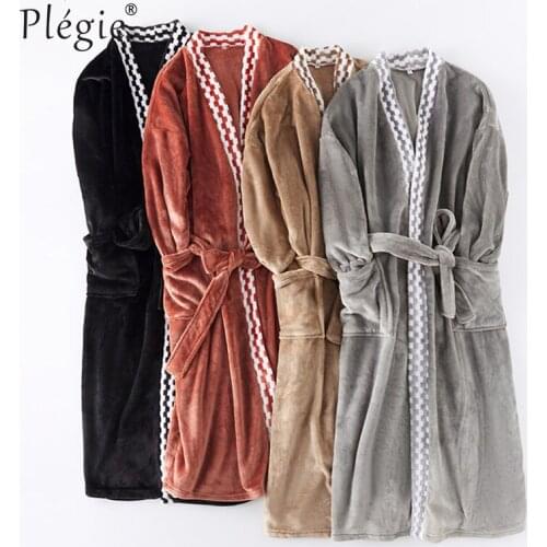 Flannel Nightgown With Sashes Womens Autumn and Winter Bathrobe Thicken Mens Coral Fleece Nightgown Long Home Wear Clothes