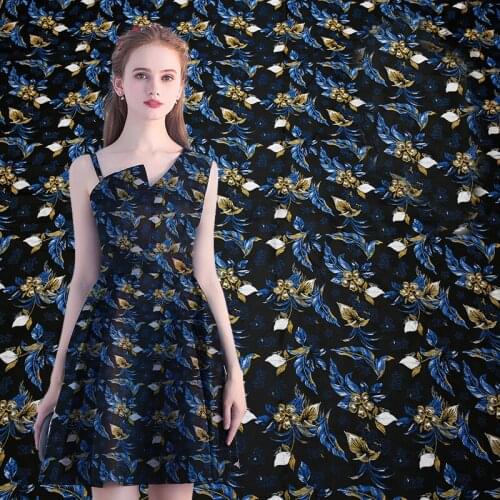 HLQON new arrival gold line yarn dyed brocade jacquard red flower fabric for dress women clothing tissue patchwork 145cm width