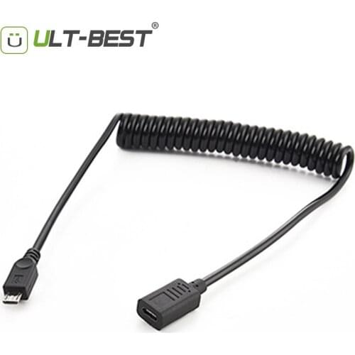 ULT-Best Micro USB 2.0 Male to Type C Female Coiled Cable 1.5M Micro USB-C Adapter Cable For Smart Phone Portable Connector