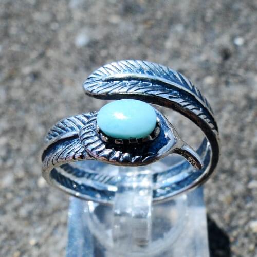 Antique Designs Natural Larimar Leaf Ring 925 Sterling Silver engagement Wedding Rings For Gift