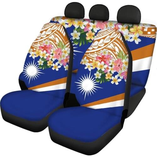 Car Seat Cover Sets for Women Full Set Blue Marshall Island Design Seat Protector Polynesia Plumeria Front/Back Seat Covers