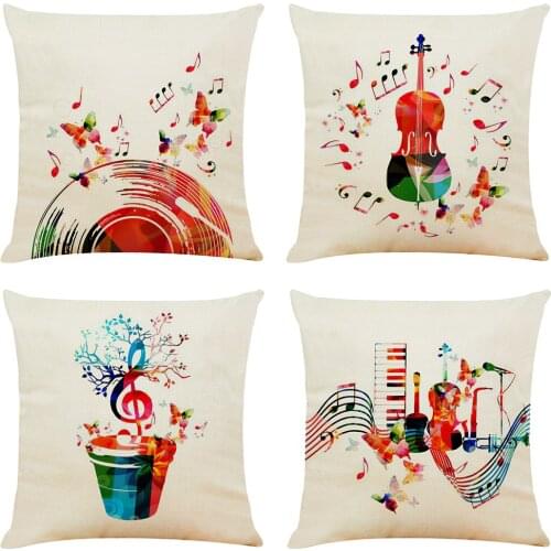 Colorful Music Themed Cushion Cover Decorative Pillows Fashion Seat Cushions Home Decor Soft Flax Throw Pillow Sofa Pillowcase