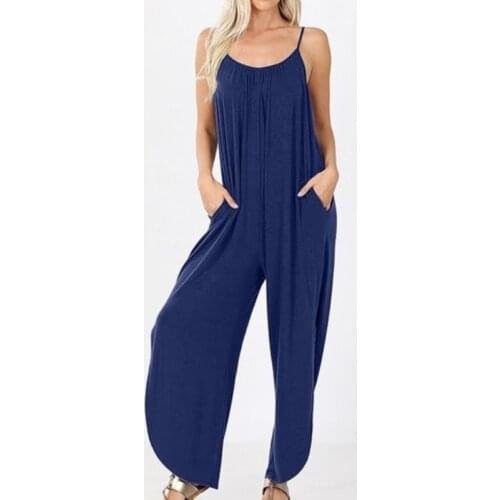 Women Sexy Romper Summer Casual Solid Spaghetti Strap Female Jumpsuits Sexy Deep O-Neck Plus Size Backless Playsuits