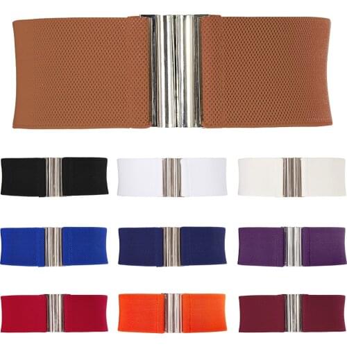 Summer Women Stretch Elastic Wide Corset Waist Belts Silver Metal Buckle Fabric Strap Female Apparel Accessories Dress Waist