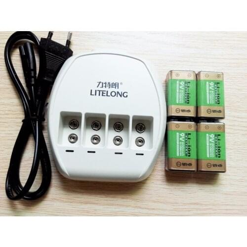 4 PCS 9v 800mAh li-ion lithium Rechargeable 9 Volt Battery + 9v charger Hurry to act