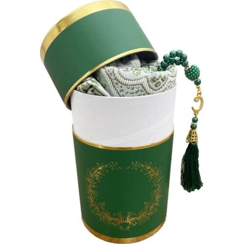 2 Piece Prayer Rug Set Green 1 Rosary 1 Prayer Rug Ramadan Gift سجاد صلاة مسلم هدية إسلامية sijad salat muslim hadiat