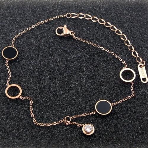 New Design 2 Circles 2 Enamel Circle Middle Zircon Anklets Top Quality Titanium Steel Rose Gold Color Woman Jewelry Gift