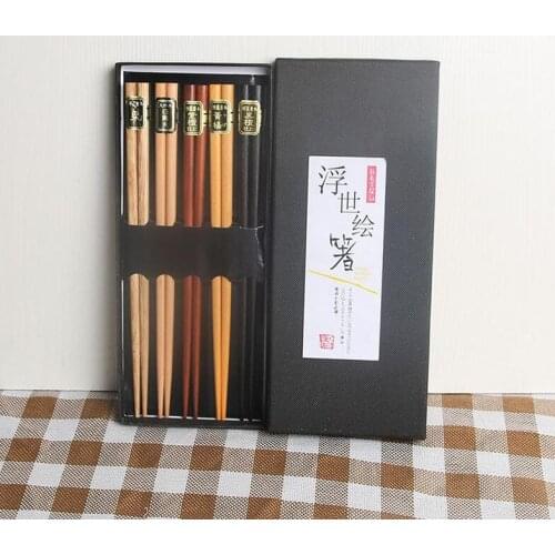 5 Pairs Japanese Korean Reusable Chopsticks Natural Beech Wooden Chopsticks Chinese Set Handmade Gift Pack
