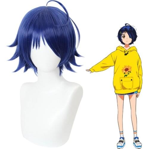 30cm Anime WONDER EGG PRIORITY Ohto Ai Wig Cosplay Wigs Playing Short Dark Blue Hair Hair Halloween 1:1 Wigs Cap