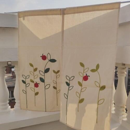 A coarse cloth half curtain. Cartoon embroidery pattern curtains. Japanese-style door curtain. Cabinet curtains. Short screen