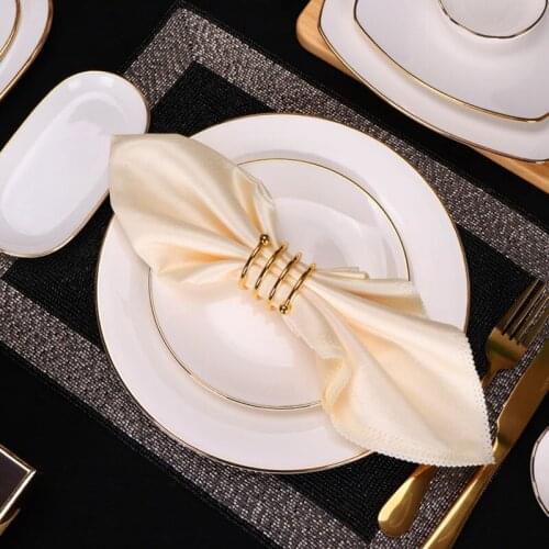 8pcs Beige Polyester Cloth Napkin And Metal Napkin Buckle Wedding Banquet Table Napkin Household Handkerchief Tea Towel 48*48cm