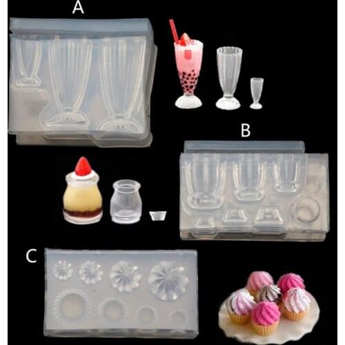 T84A DIY 3D Glass Bottle Resin Mold Goblet Cup Simulated Food Mini Cake Silicone Mold