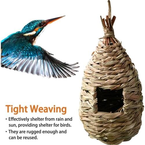 Grass Hand Woven Bird House Hummingbird House Outside Hanging Handmade Outdoor Birdhouse Nest for Gardening Decoration