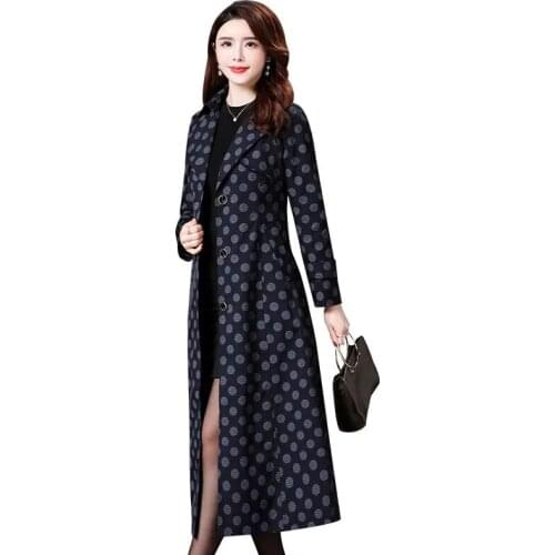 New Spring Autumn Polka Dot Windbreaker Womens Long Style Popular Jacket High Quality Trench
