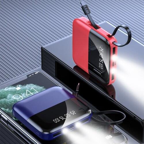 20000mAh Mini Power Bank With Cable Portable Charger External Battery Pack Power Bank for iPhone Huawei Samsung Xiaomi Powerbank