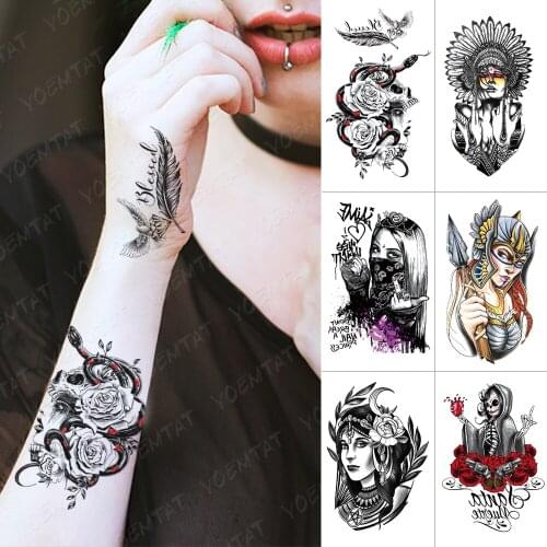 Waterproof Temporary Tattoo Sticker Snake Rose Skull Flash Tattoos Tribe Cool Girl Body Art Arm Water Transfer Fake Tatoo Women