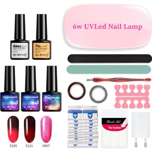WiRinef UV Nail Gel Polish Set Led Dryer Lamp Nude Pure Temperature Gel Nail Lacquer Long Lasting Soak Off Varnish Glue Kit