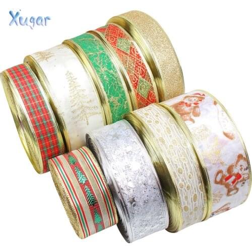 Xugar 35/38/50/55/63mm Merry Christmas Snowman Santas Tree Printed ribbon DIY Handmade Hair Accessories Gift Ribbon 5Yards/lot