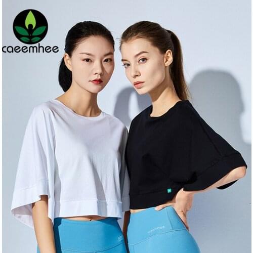 CAEEMHEE Women Yoga T-Shirt Short Sleeve Sports Top Loose Quick Dry Running Fitness Gym Crop Top Workout Blouse Sweatshirts