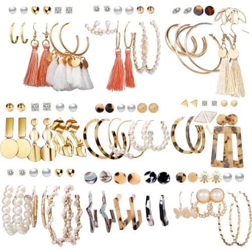 Oversized Earrings Set Pearl Acrylic Dangle Drop Earrings For Women Big Circle Leopard Bohemia Brincos Fashion Jewelry 2019 New