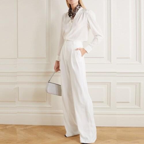 Women High Waist Wide Leg Pants White Floor Length Elegant Fashion