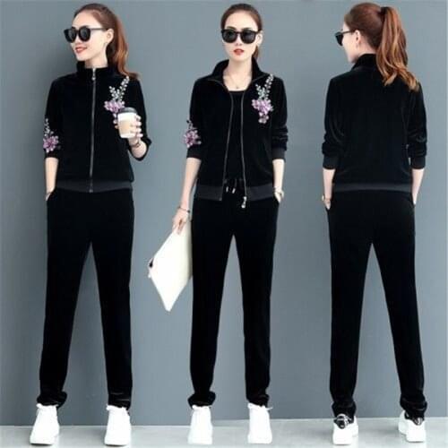 Women Tracksuit Street Wear Casual Sweatshirt Embroidery jacket +long Pants Sport suit 3 Piece Set For Woman