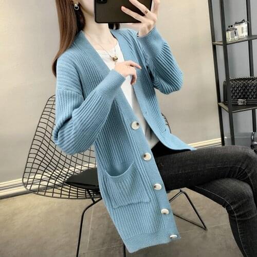 Women Sweater 2021 Autumn Winter New Fashion Women Cardigans Long Sleeve Button Sweater Women Casual Mid-length Women Cardigan