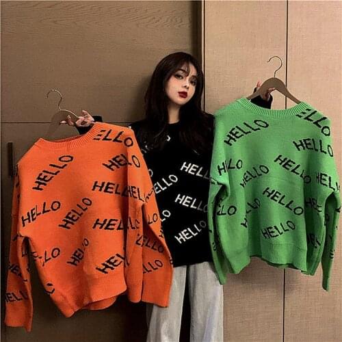 2021 New Spring Autumn Women Fashion Pullovers O-Neck Hello Letters Pull Sweater Long Sleeve Loose Casual Female Clothes SY136