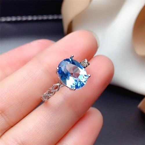 LeeChee Natural Topaz Ring 7*9MM Blue Gemstone Fashion Jewelry For Women Anniversary Birthday Gift Real 925 Sterling Silver