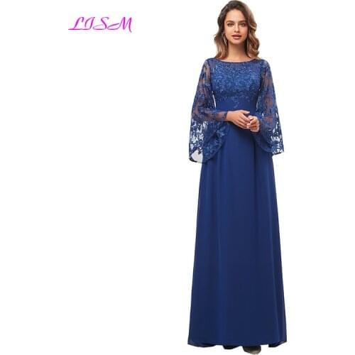 Plus Size Mother of The Bride Dresses Scoop A-Line Evening Formal Gowns Illusion 3/4 Sleeves Lace Long Mother Dress 2021