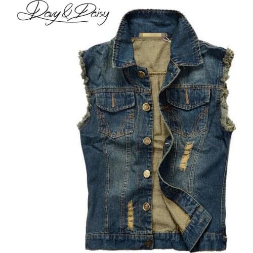 DAVYDAISY Fashion Denim Vest Men Casual Hip Hop Vintage Ripped Jeans Waistcoat Washed Cowboy Sleeveless Jacket 6XL DCT-080