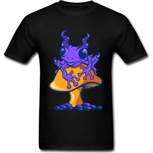 2018 Sitting Purple Frog Toad Mushroom T-shirt For Men Funny Cartoon Short Sleeve Teens Tops Tees Black Clothing