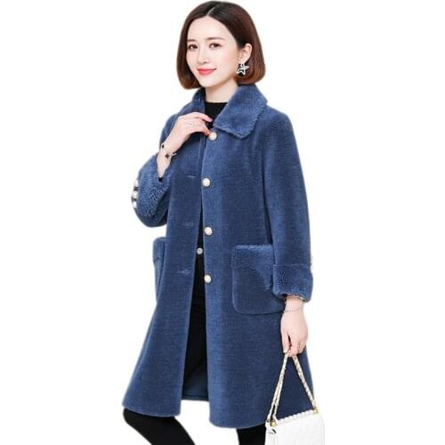 2019 natural Sheep Fur Coat Wool Coat Winter Jacket Women Casual Parka X-Long Overcoat With button