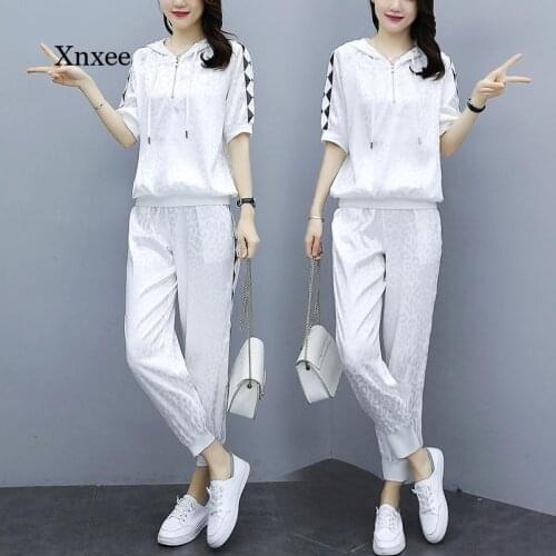 2021 Summer Casual Suit Womens Round Neck Short Sleeve Plus Size Trousers Two-Piece Suit