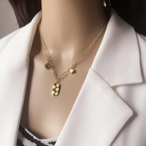 316L Stainless Steel New Fashion Upscale Jewelry Love Heart Lovers Smile Charms Thick Chain Choker Necklaces Pendants For Women