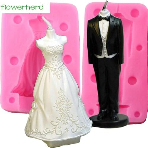 Bride and Groom 3D Silicone Mold Wedding Candle Silicone Mould Wedding Dress Ball Gown Bride Dress Soap Candle Mold Costume Mold