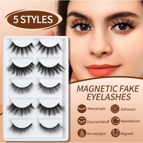 5 Pairs Of Thick Curling Magnetic False Eyelashes Mixed Imitation Mink Soft And Long Magnet Eyelashes Black New 2021 TSLM1