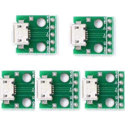 5PCS/Lot MICRO USB To DIP Adapter 5pin Female Connector B Type Switch Board SMT Mother Seat PCB Converter Breadboard